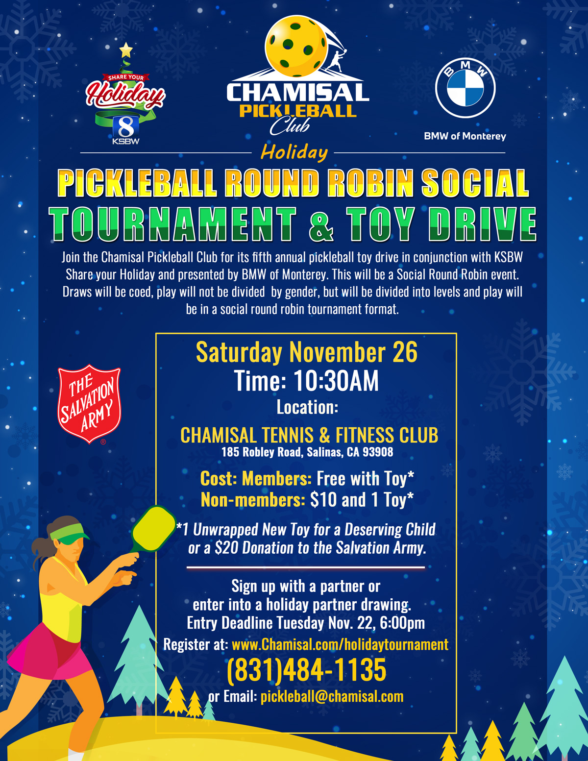 Holiday Pickleball Round Robin Social Tournament and Toy Drive